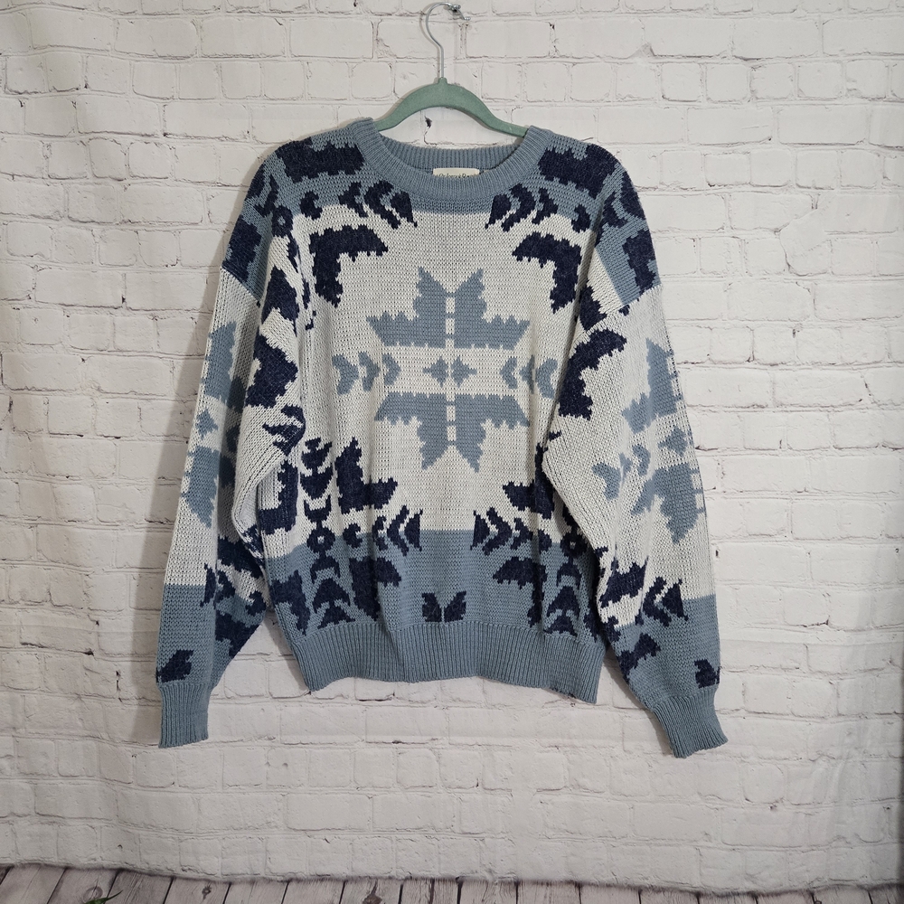 Vtg 90s St Johns Bay Sweater Mens L Nordic Fair Isle Ski Lodge CabinCore Aztec